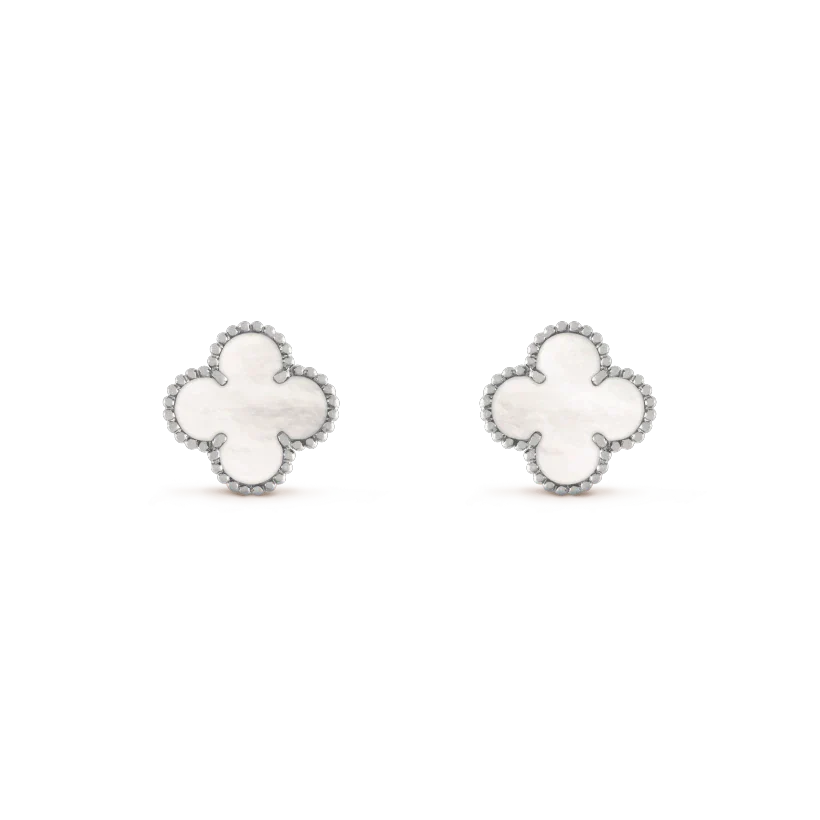[Marins]CLOVER MEDIUM 1 MOTIFS  WHITE MOP EARRINGS SILVER