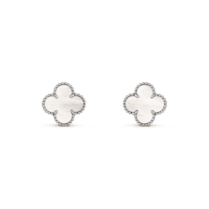 [Marins]CLOVER MEDIUM 1 MOTIFS  WHITE MOP EARRINGS SILVER