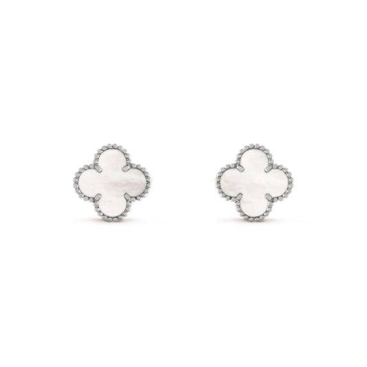 [Marins]CLOVER MEDIUM 1 MOTIFS  WHITE MOP EARRINGS SILVER