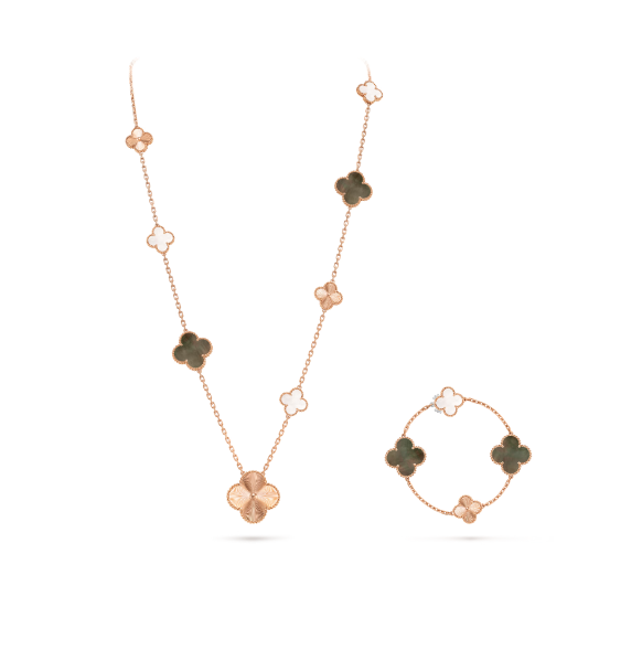 [Marins]DETACHABLE CLOVER 15(11+4) FLOWER SILVER NECKLACE SET