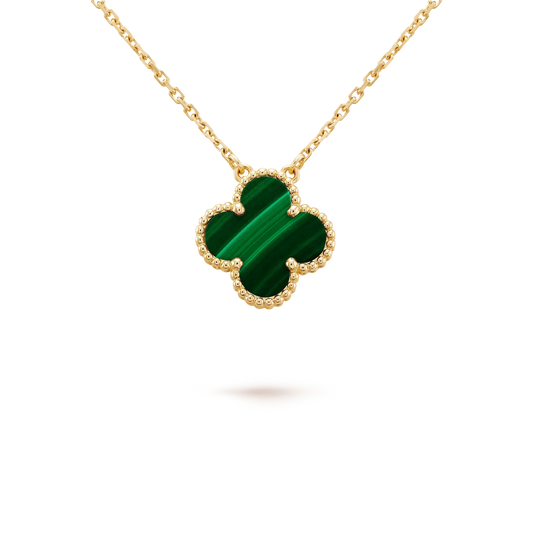 [Marins]CLOVER 15MM MALACHITE SINGLE FLOWER  NECKLACE