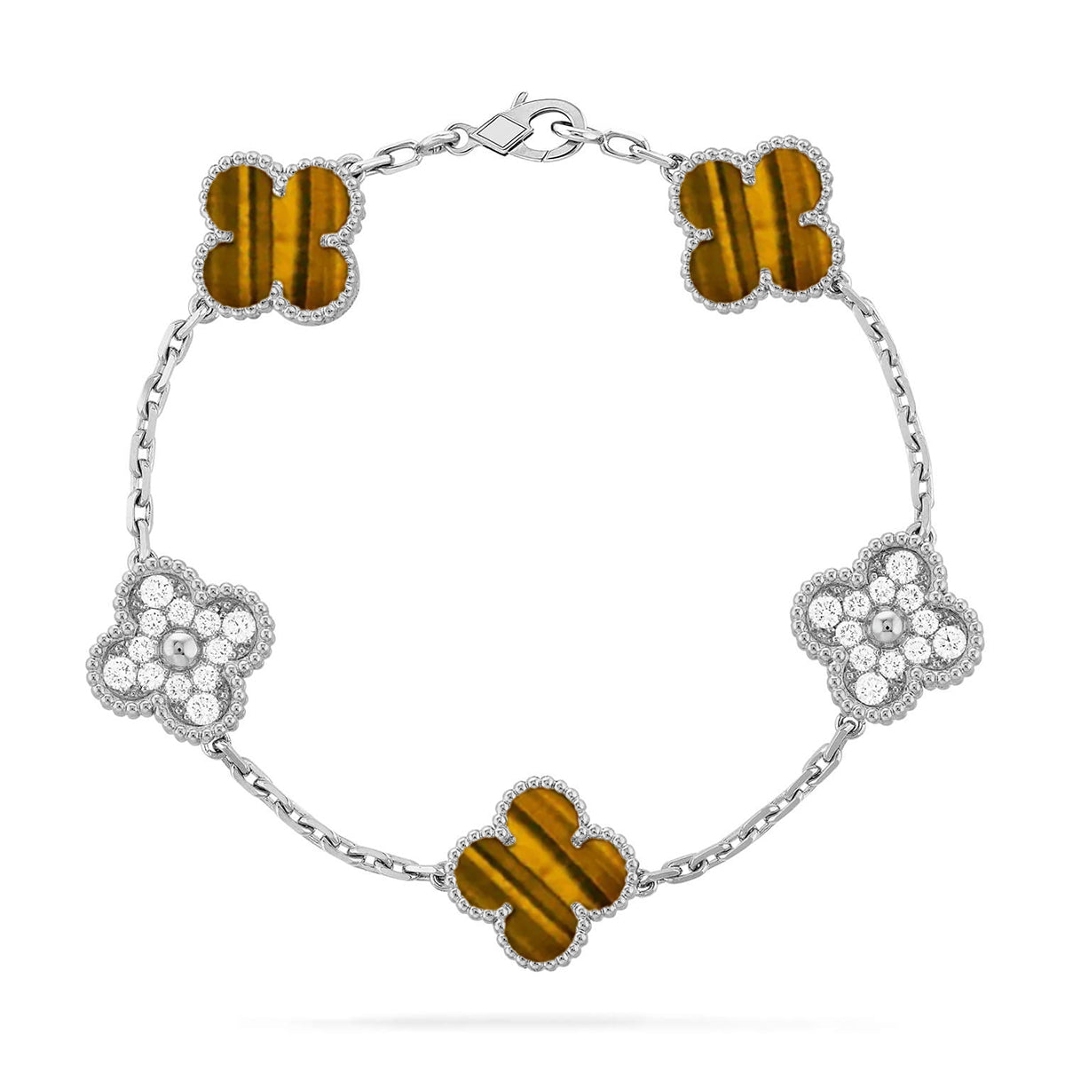 [Marins] CLOVER 5 MOTIFS TIGER EYE BRACELET COLLECTION