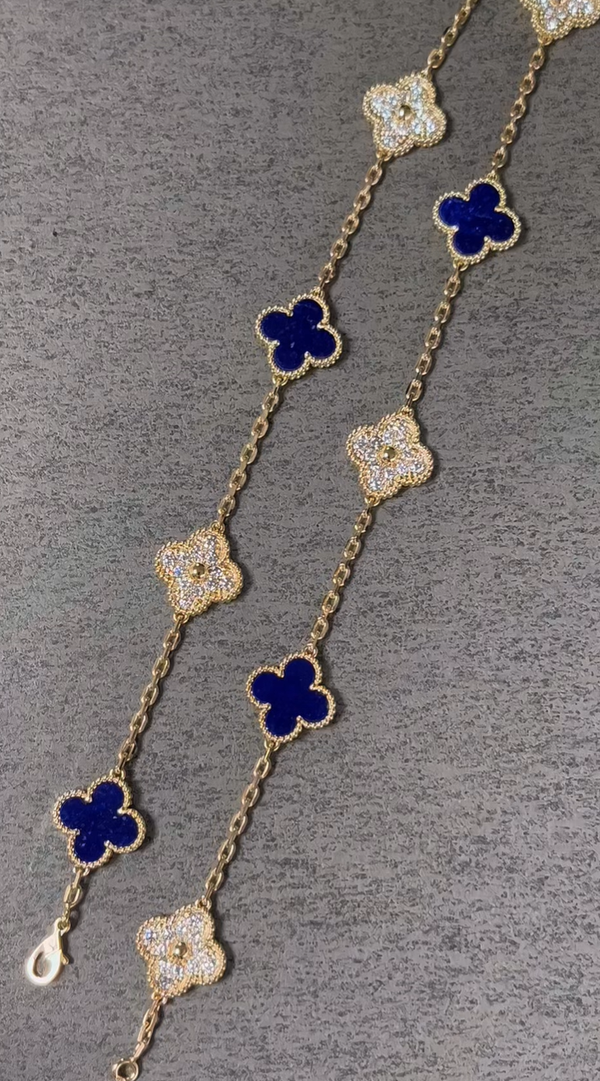 [Marins]CLOVER 10 MOTIFS DIAMONDS SET IN LAPIS LAZULI