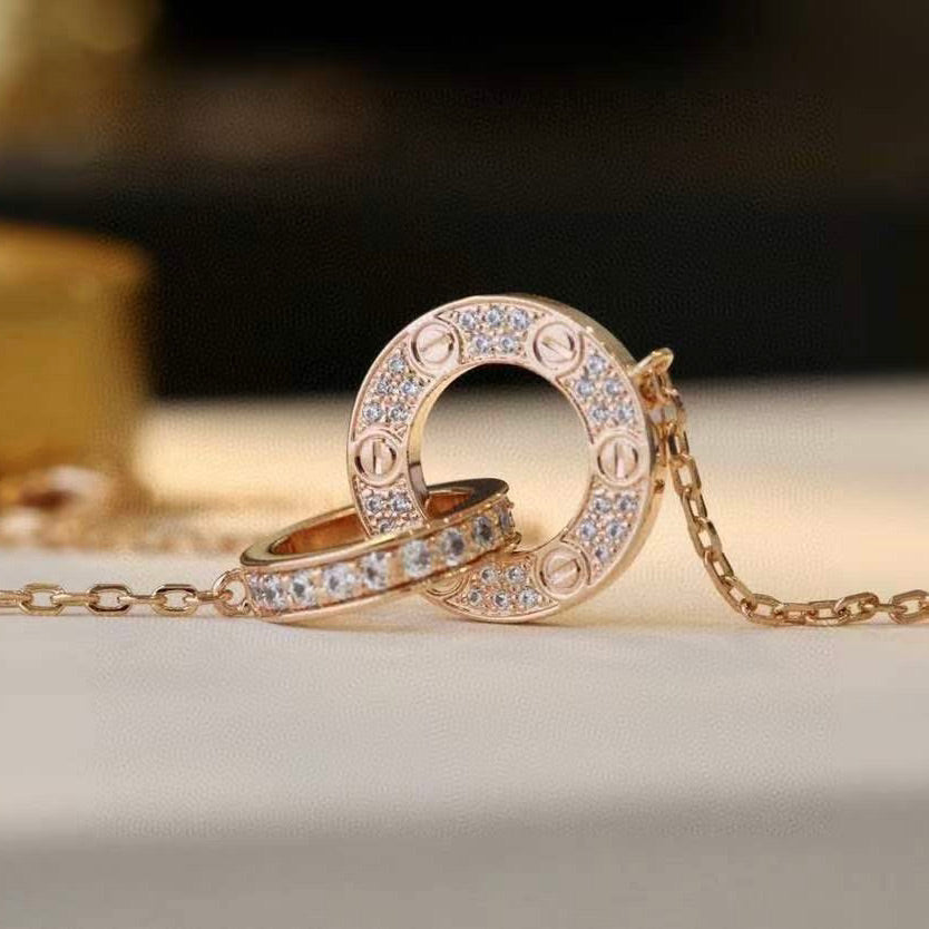 [Marins]LOVE 7.6MM NECKLACE Marins GOLD AND SILVER  FULL DIAMOND