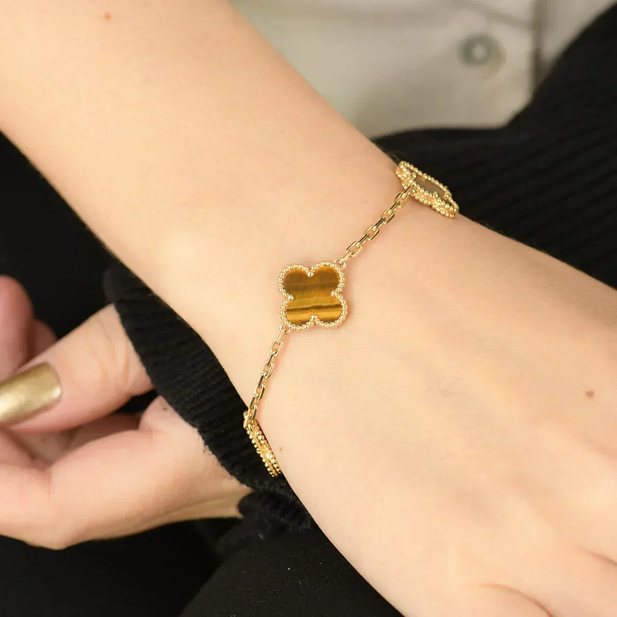 [Marins] CLOVER 5 MOTIFS TIGER EYE BRACELET COLLECTION