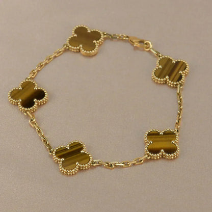 [Marins] CLOVER 5 MOTIFS TIGER EYE BRACELET COLLECTION