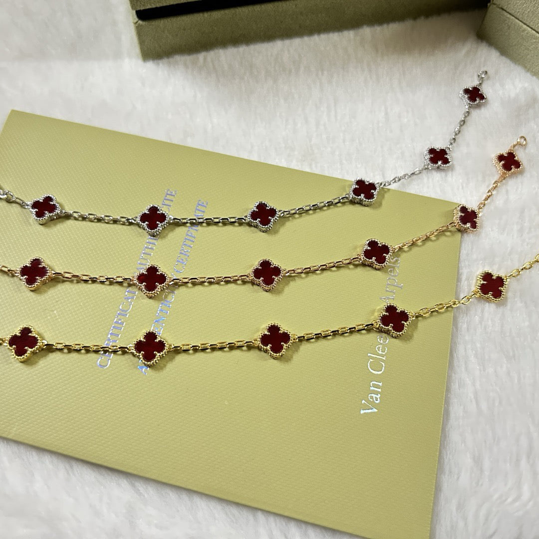 [Marins]CLOVER 6 MOTIF RED AGATE BRACELET-w
