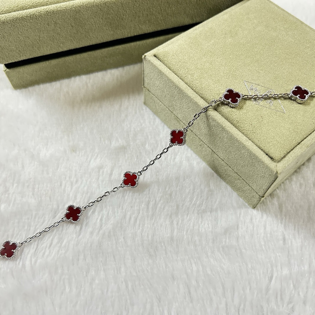 [Marins]CLOVER 6 MOTIF RED AGATE BRACELET-w