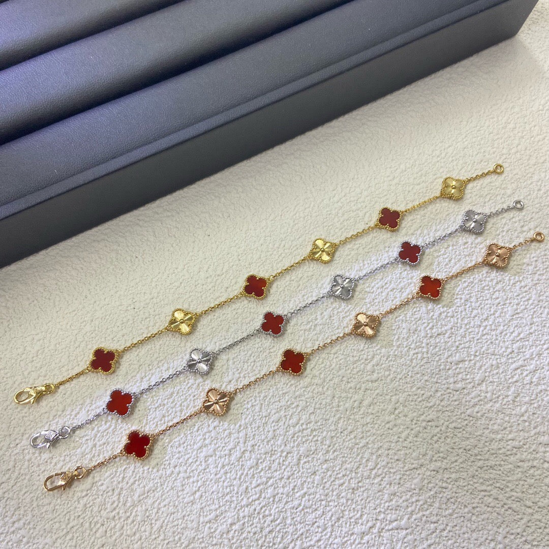 [Marins]CLOVER 6 MOTIF RED AGATE LASER BRACELET-w