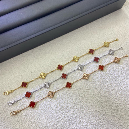 [Marins]CLOVER 6 MOTIF RED AGATE LASER BRACELET-w