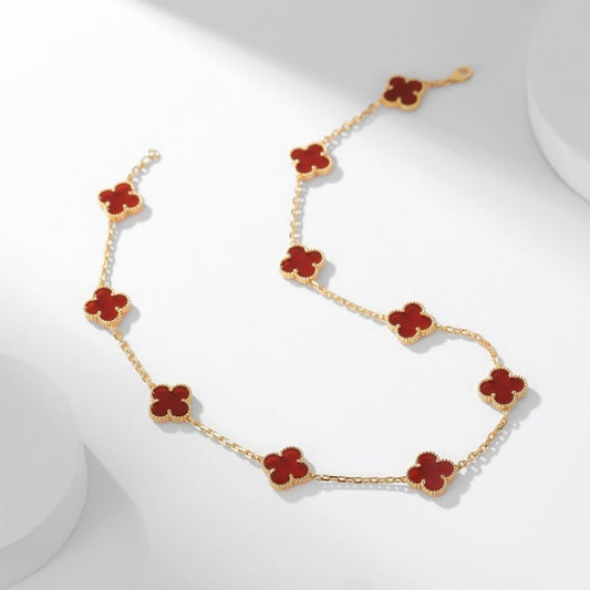 [Marins]CLOVER 10 MOTIFS CARNELIAN NECKLACE