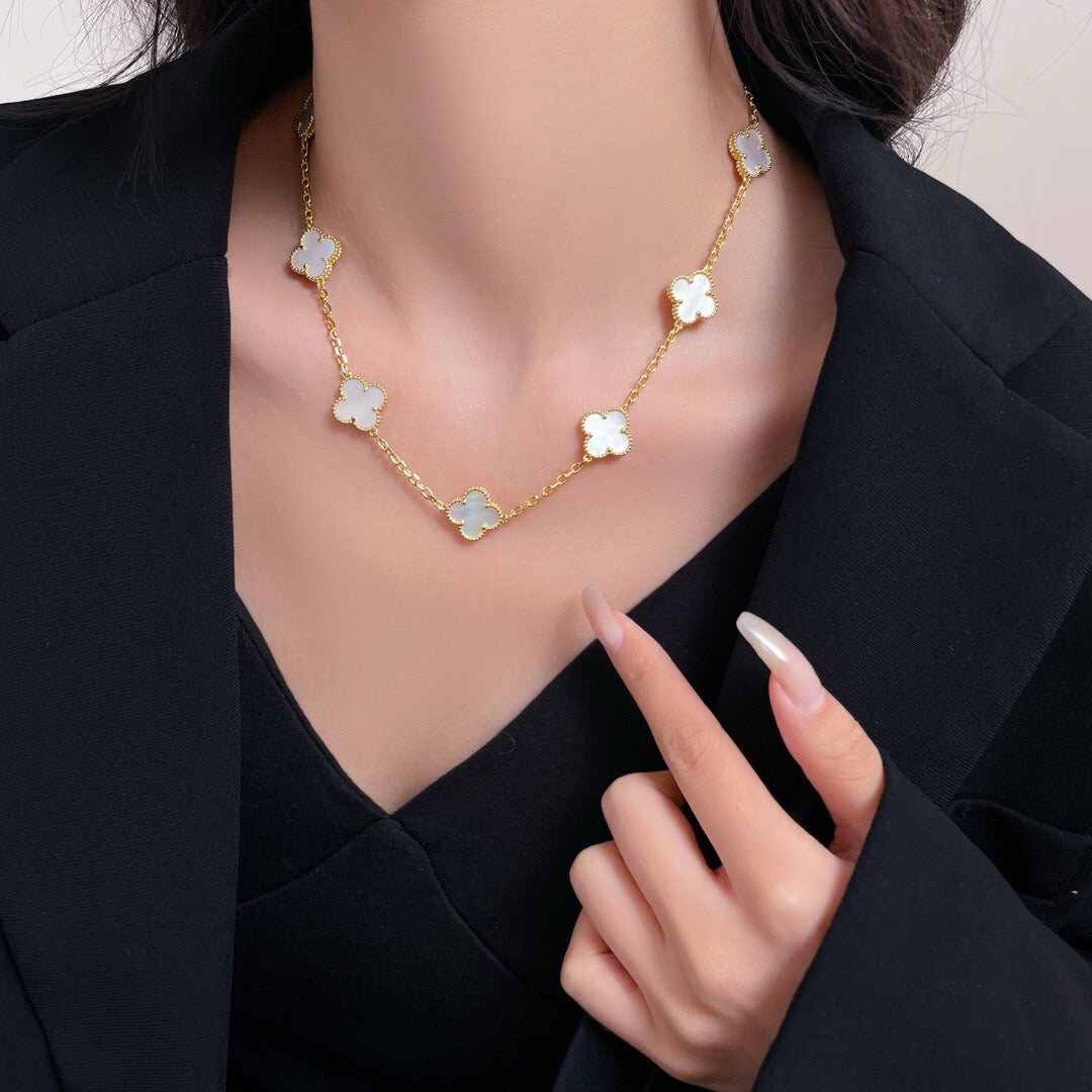 [Marins]CLOVER 10 MOTIFS WHITE MOTHER OF PEARL NECKLACE