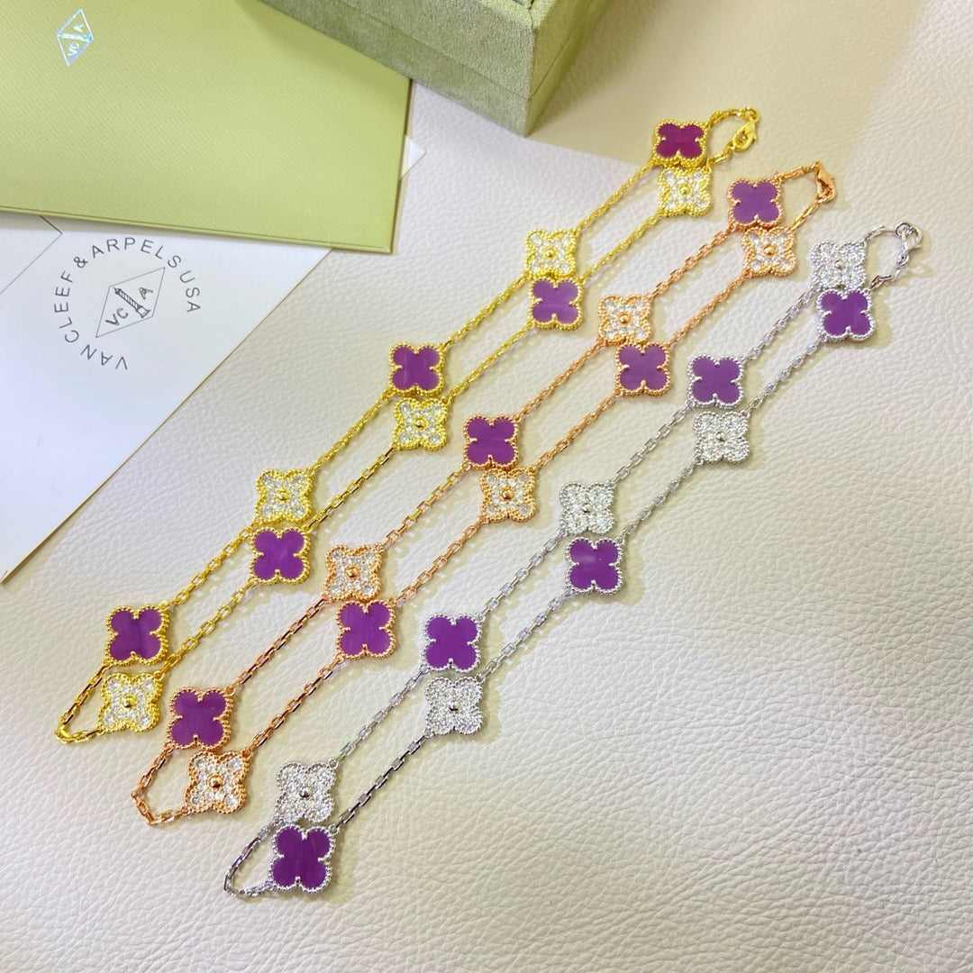 [Marins Jewelry]CLOVER 10 MOTIFS  PURPLE VIOLET DIAMOND NECKLACE