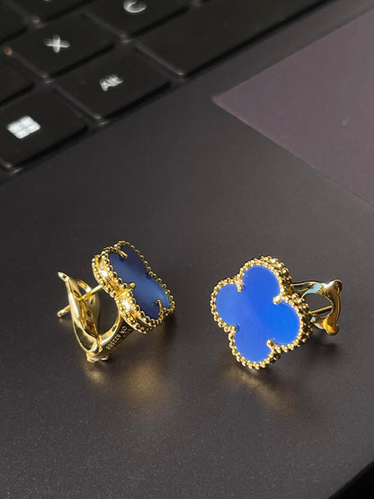 [Marins] CLOVER LARGE (20mm) 1 MOTIFS BLUE MOP STUD EARRINGS