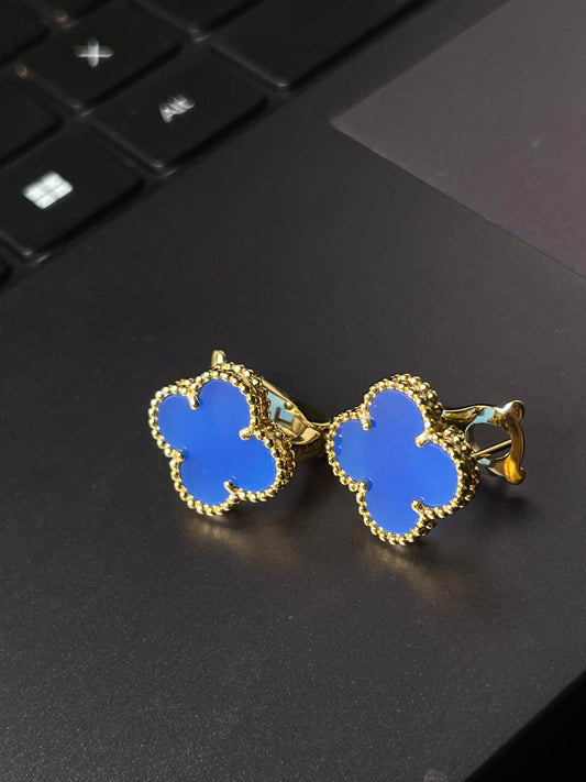 [Marins] CLOVER LARGE (20mm) 1 MOTIFS BLUE MOP STUD EARRINGS