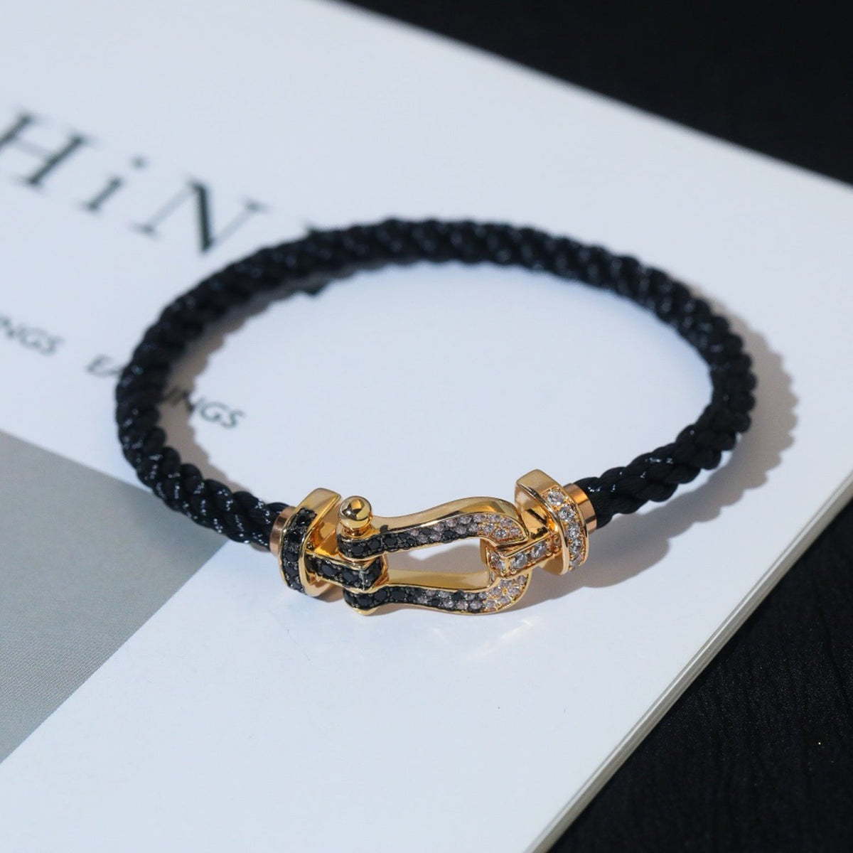 [Marins]FORCE LARGE HORSESHOE BLACK WHITE DIAMOND BRACELET SILVER