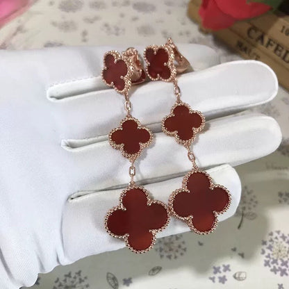 [Marins]CLOVER 3 MOTIF CARNELIAN DROP EARRINGS