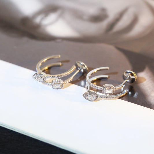 [Marins]CREOLES MY TWIN 2 RANGS SILVER DIAMOND EARRINGS