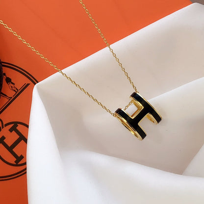 [Marins]HM CLIC BLACK ENAMEL GOLD NECKLACE