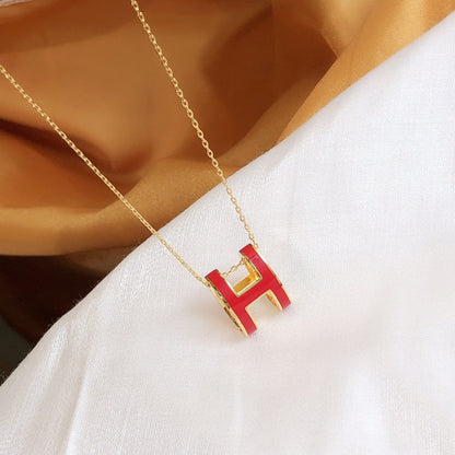[Marins]HM CLIC RED ENAMEL GOLD NECKLACE