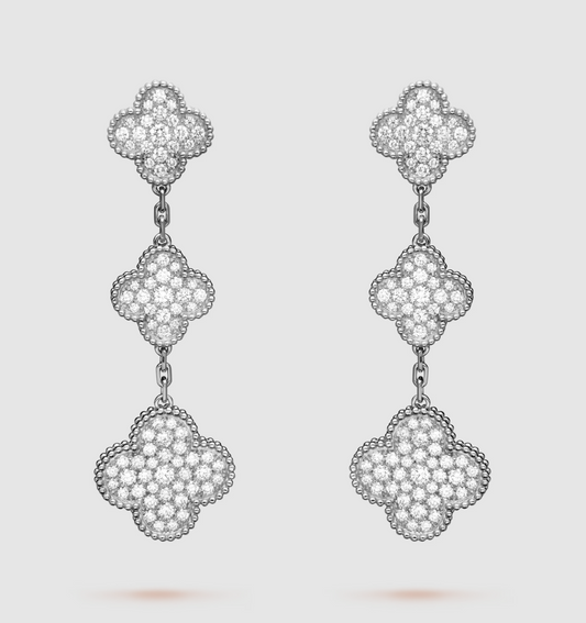 [Marins]CLOVER 3 MOTIF DIAMOND SILVER DROP EARRINGS