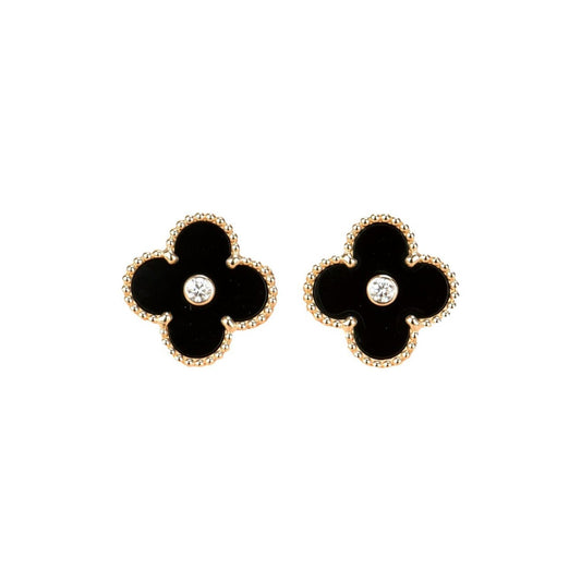 [Marins]CLOVER MEDIUM 1 MOTIFS ONYX DIAMOND EARRINGS