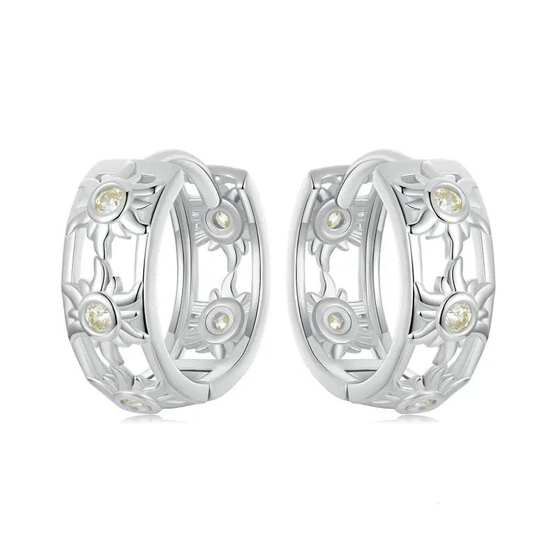 Boucles d'oreilles créoles « Amour Infini » plaqué or blanc, légères, pour cartilage