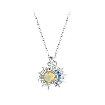 Collier soleil et lune plaqué or blanc