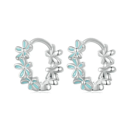 Boucles d'oreilles créoles guirlande vert menthe, boucles d'oreilles fleurs émaillées