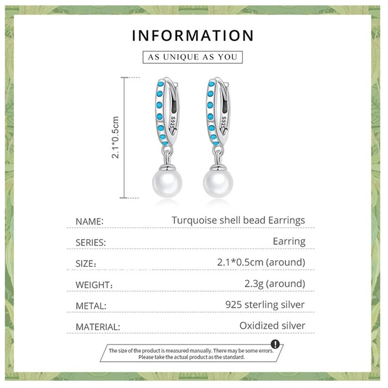 Boucles d'oreilles pendantes en turquoise, boucles d'oreilles pendantes en perles coquillage