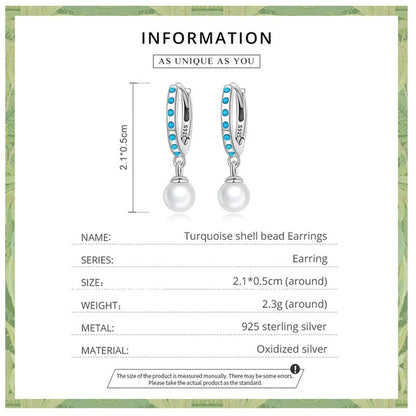 Boucles d'oreilles pendantes en turquoise, boucles d'oreilles pendantes en perles coquillage