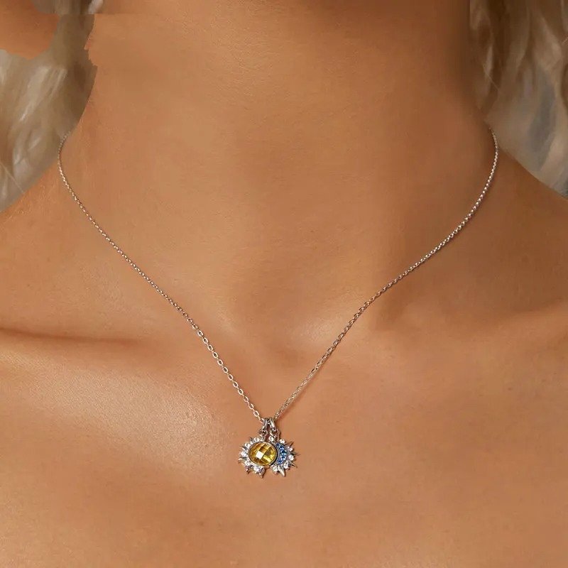 Collier soleil et lune plaqué or blanc