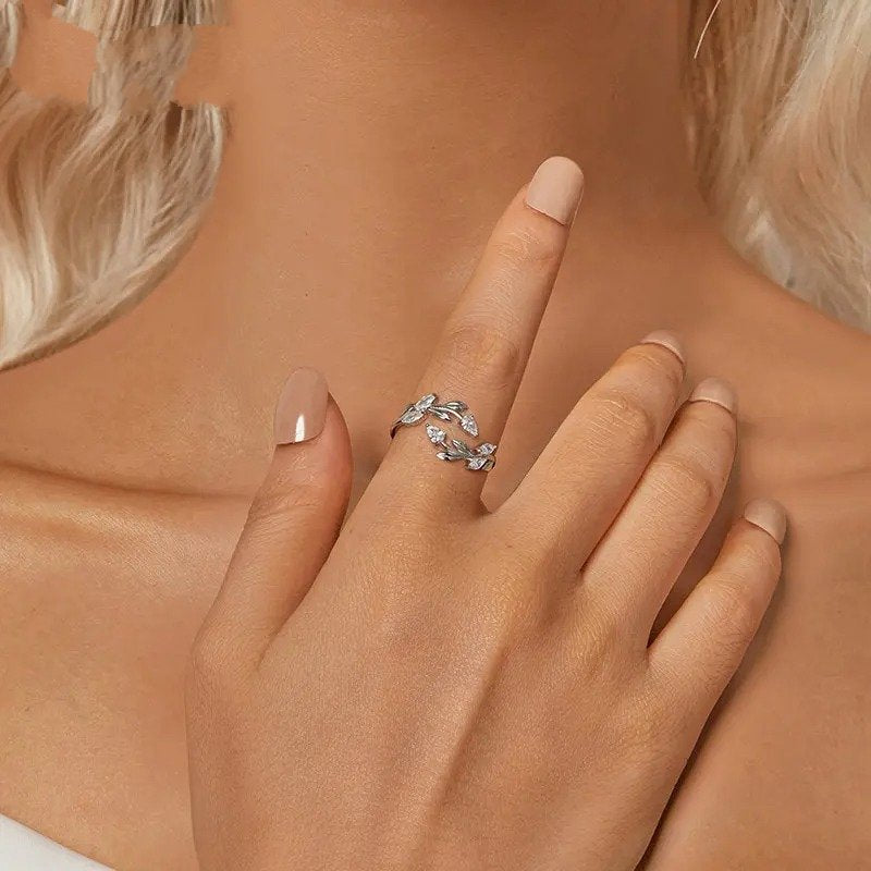 Bague Ajustable Feuille Simple Feuilles Porte-Bonheur Pièce Maîtresse