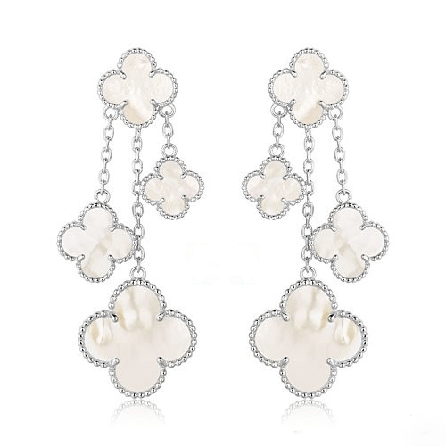 [Marins]CLOVER EARRINGS WHITE MOP 4 MOTIFS SILVER