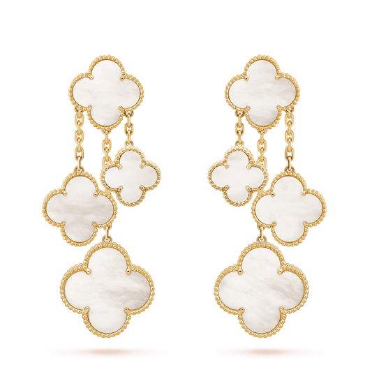 [Marins]CLOVER EARRINGS WHITE MOP 4 MOTIFS GOLD