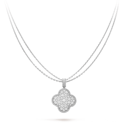 [Marins]CLOVER 25MM SILVER FULL DIAMOND BIG CLOVER NECKLACE