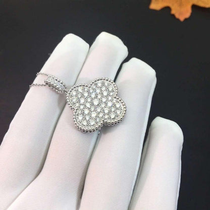 [Marins]CLOVER 25MM SILVER FULL DIAMOND BIG CLOVER NECKLACE