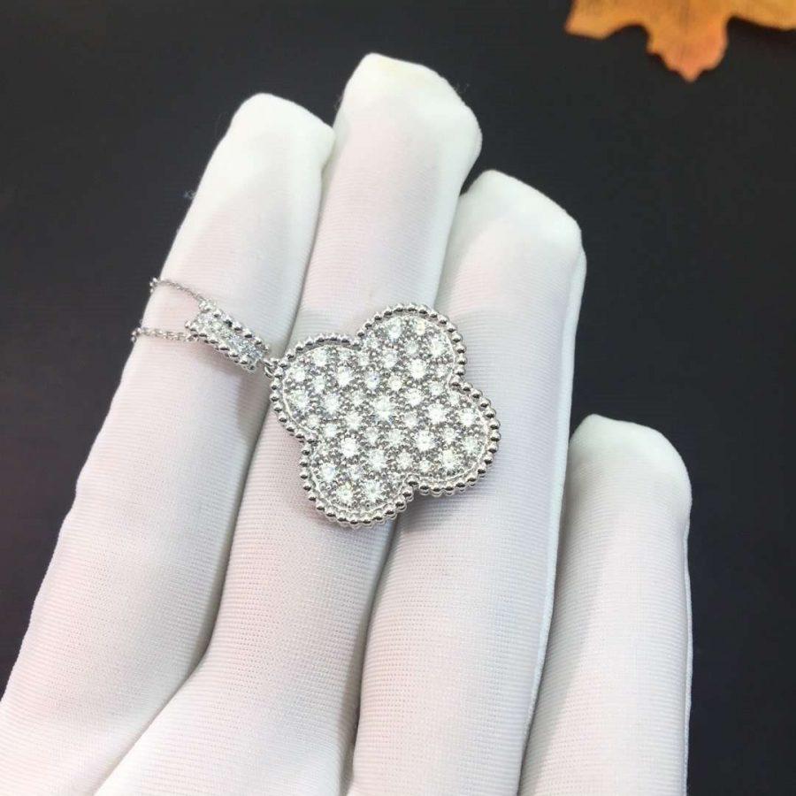 [Marins]CLOVER 25MM SILVER FULL DIAMOND BIG CLOVER NECKLACE