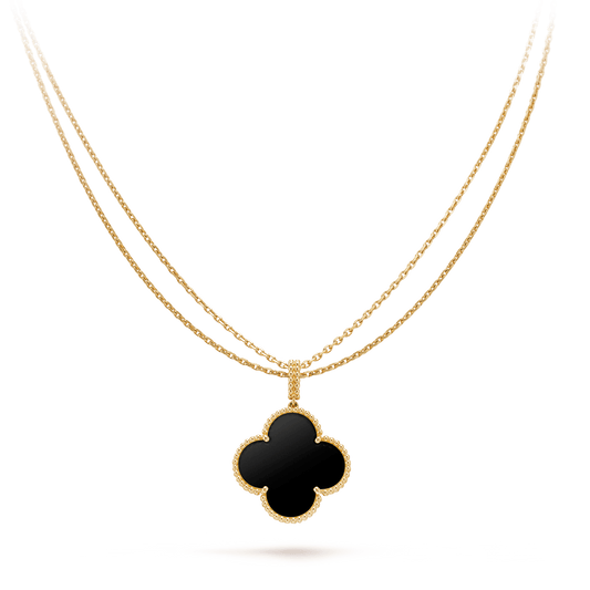 [Marins]CLOVER 25MM GOLD ONYX BIG CLOVER NECKLACE