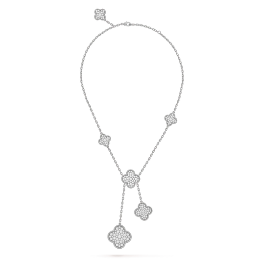 [Marins]CLOVER 5 MOTIFS SILVER DIAMONDS NECKLACE