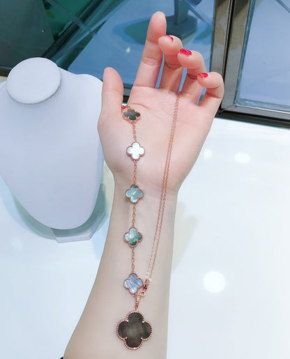 [Marins]COMBINED BRACELET 5 MOTIFS AND NECKLACE DARK MOP Marins GOLD