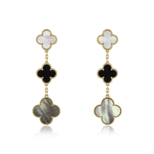 [Marins]CLOVER EARRINGS GOLD ONYX MOP 3 MOTIF